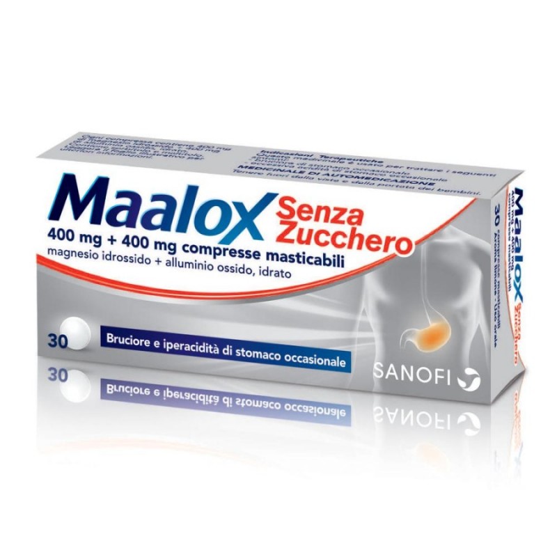 MAALOX - 30 cpr mast 400 mg + 400 mg senza zucchero aroma limone