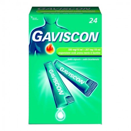 GAVISCON - 24 bust orale sosp 500 mg/10 ml + 267 mg/10 ml menta