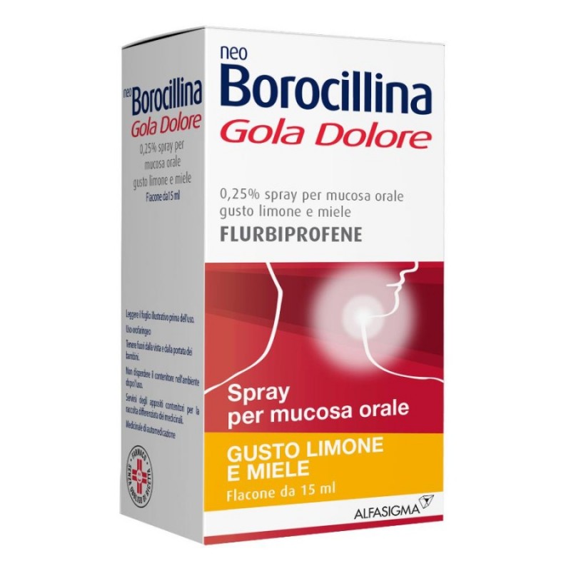 NEOBOROCILLINA GOLA DOLORE - 1 flaconcino spray mucosa orale 15 ml 0,25% limone e miele