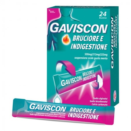 GAVISCON BRUCIORE E INDIGESTIONE - 24 bust 500 mg + 213 mg + 325 mg gusto menta