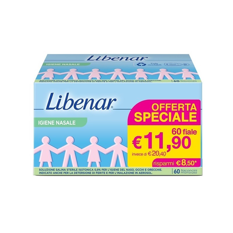 SOLUZIONE SALINA ISOTONICA 0,9% LIBENAR PER IGIENE NASALE 60FLACONCINI MONOUSO X 5 ML