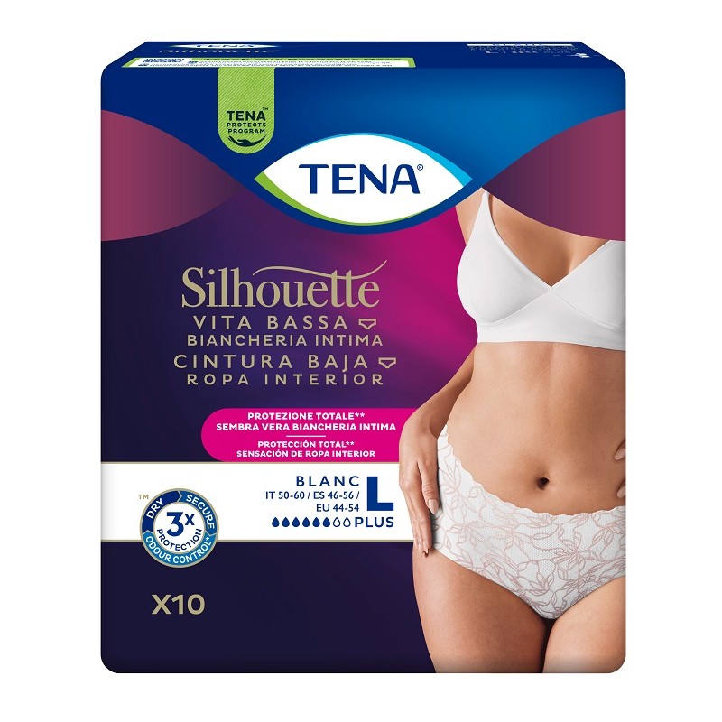PANNOLONE A MUTANDINA ASSORBENTE TENA SILHOUETTE PLUS WHITELARGE 10 PEZZI