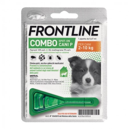 FRONTLINE COMBO SPOT-ON CANI P - soluz 1 pipetta 0,67 ml 67 mg+ 60,3 mg cani da 2 a 10 Kg