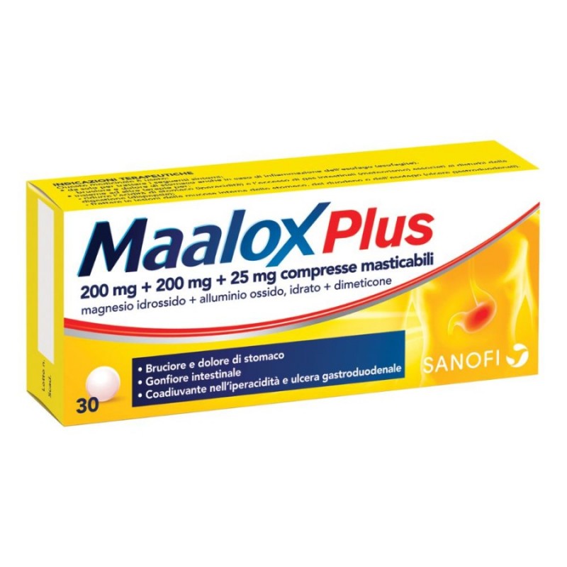 MAALOX PLUS - 30 cpr mast 200 mg + 200 mg + 25 mg